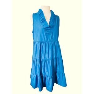Crown & Ivy Blue Ruffle Neck Tiered Sleeveless Midi Dress Size M western